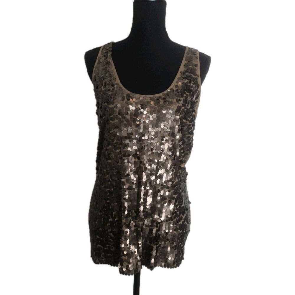 Apt. 9 Sequined Camisole Top Women Size XL Fitted Brown Shimmer Party Stretch